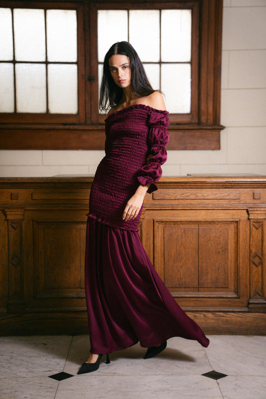 Vestido Panal Bardot Borgoño