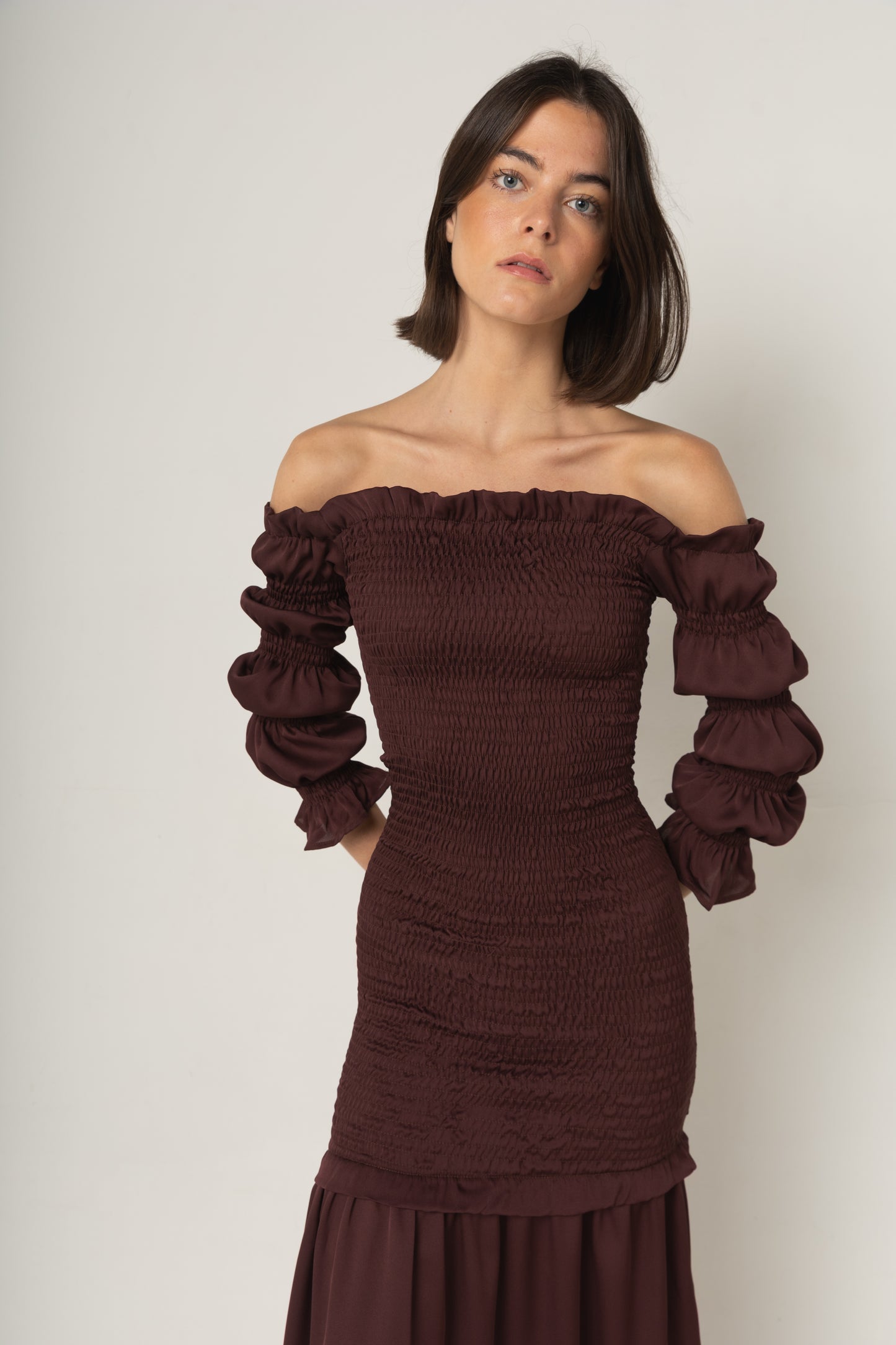 Vestido Panal Bardot Borgoño