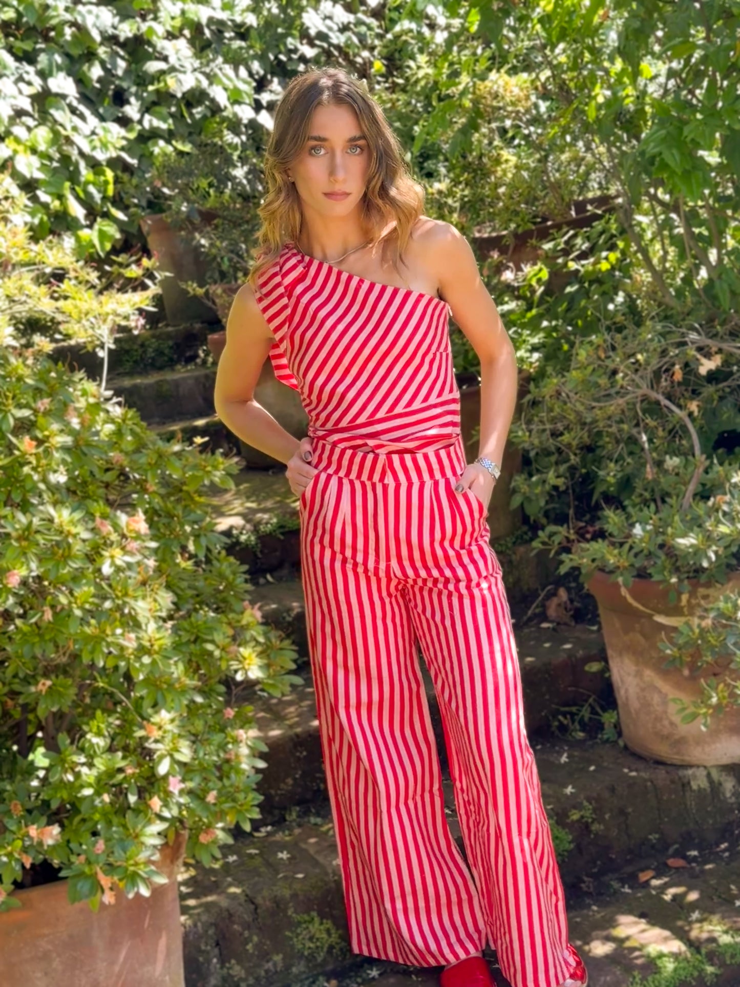 Top asimétrico lino Moro