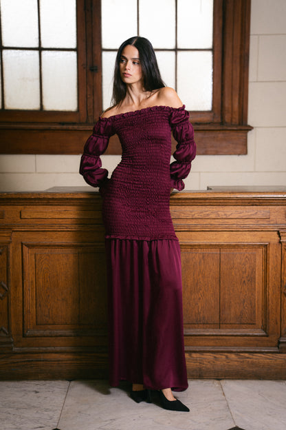 Vestido Panal Bardot Borgoño