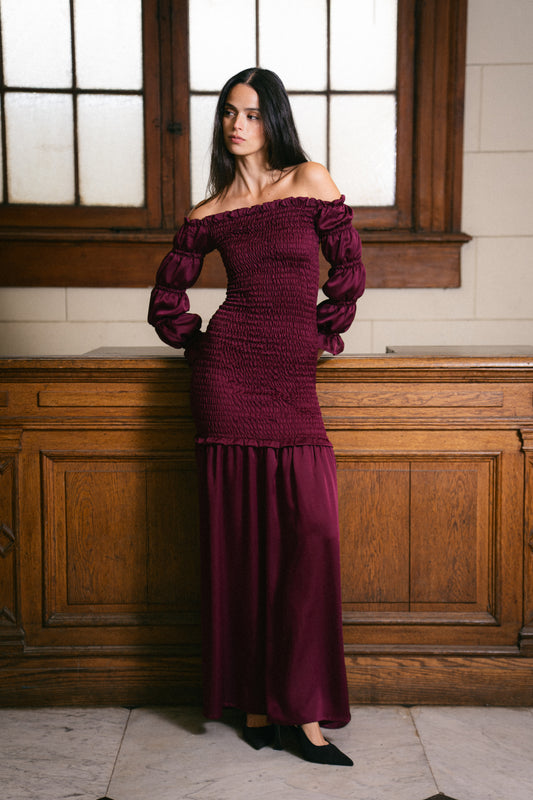 Vestido Panal Bardot Borgoño