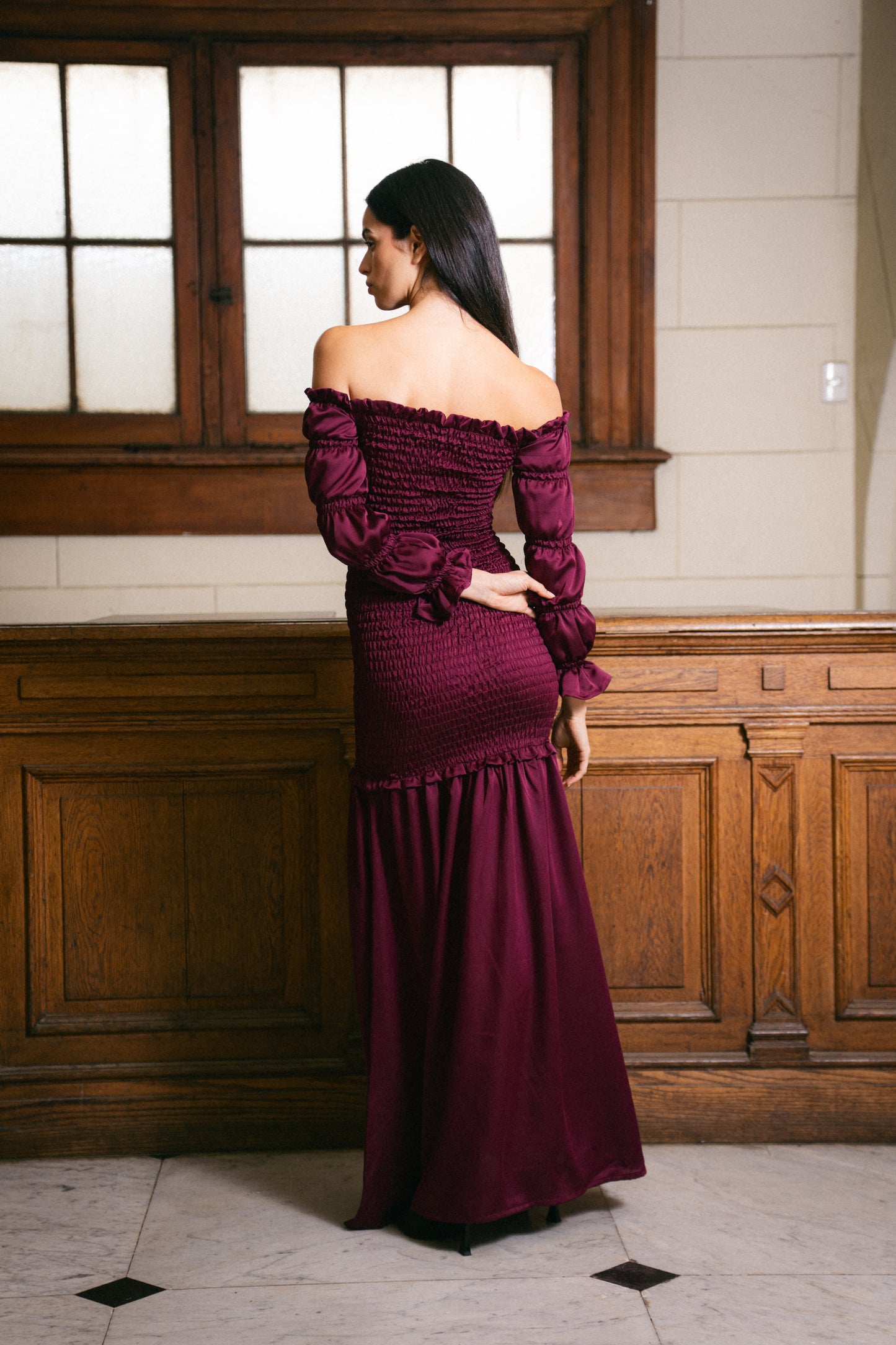 Vestido Panal Bardot Borgoño