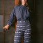 Pantalón Vuelo Bordado Vichy Azul