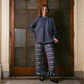 Pantalón Vuelo Bordado Vichy Azul