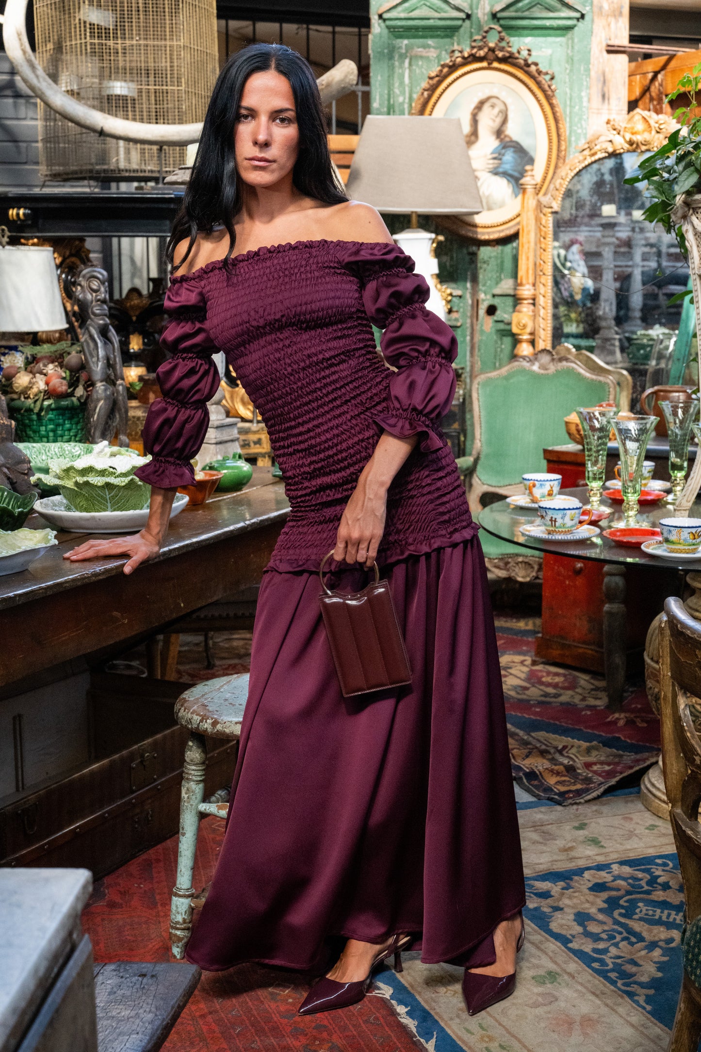 Vestido Panal Bardot Borgoño