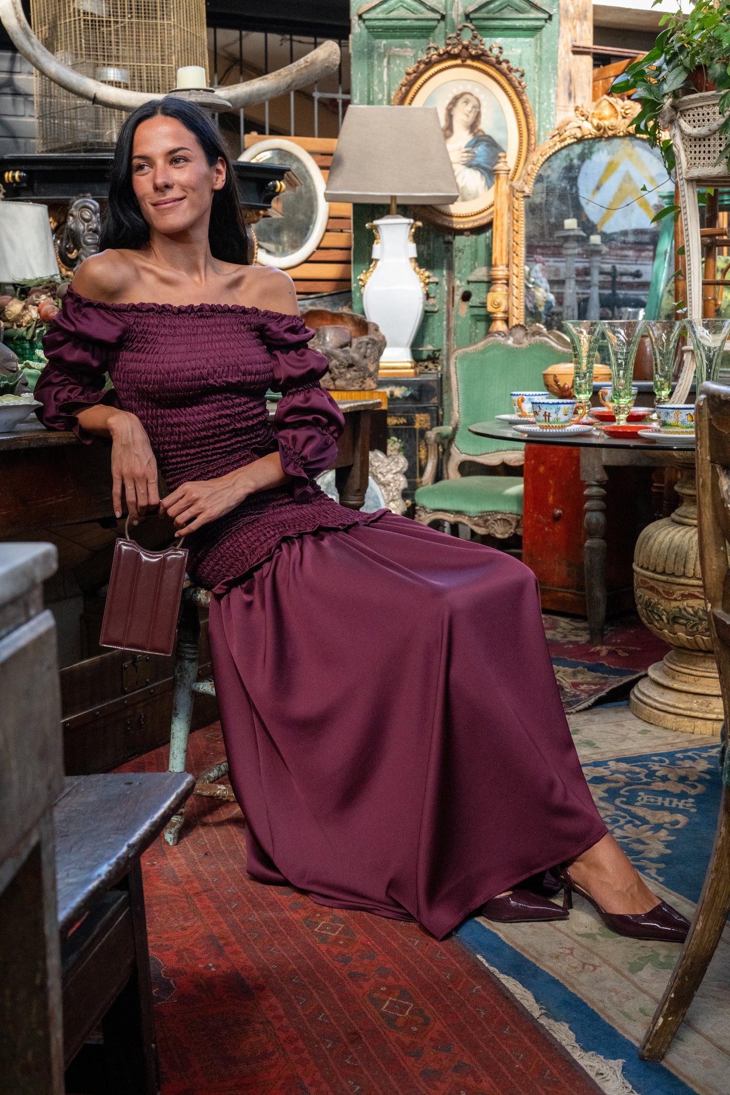 Vestido Panal Bardot Borgoño