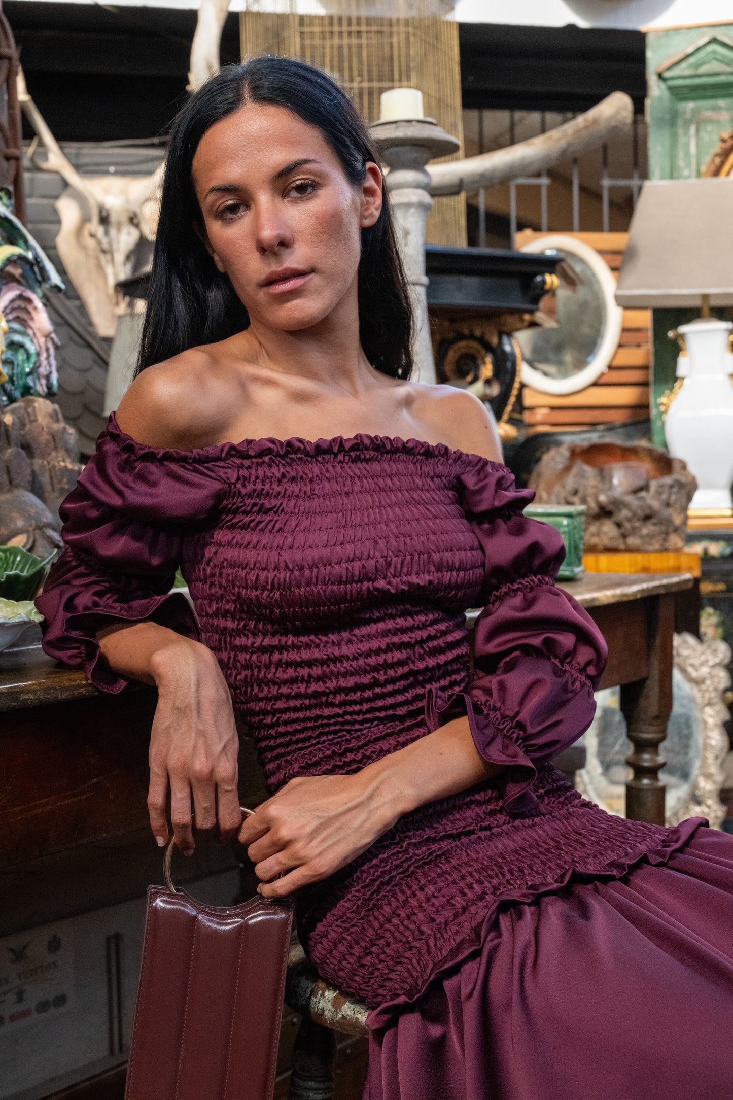 Vestido Panal Bardot Borgoño